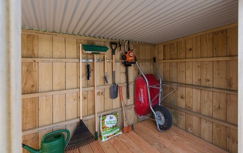 3.0m x 1.65 Wooden Garden Shed Interior with tools